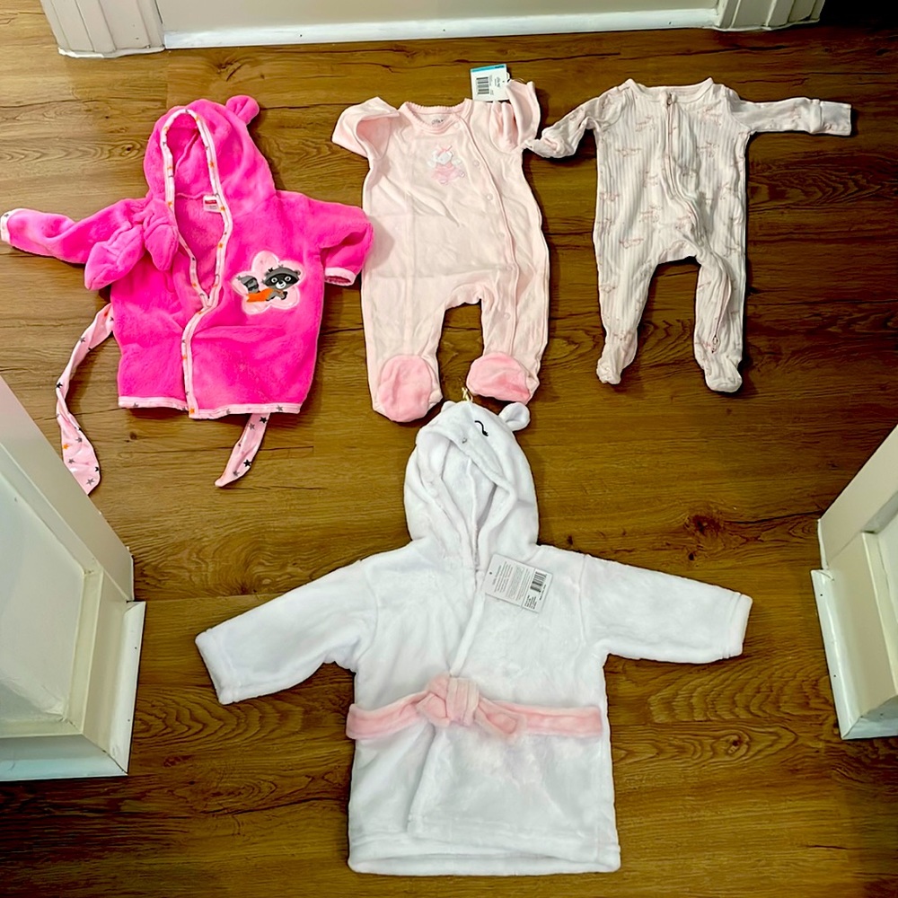Two pajamas and two robes - baby girl